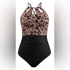 Cupshe Leopard Print and Black One Piece Swimsuit